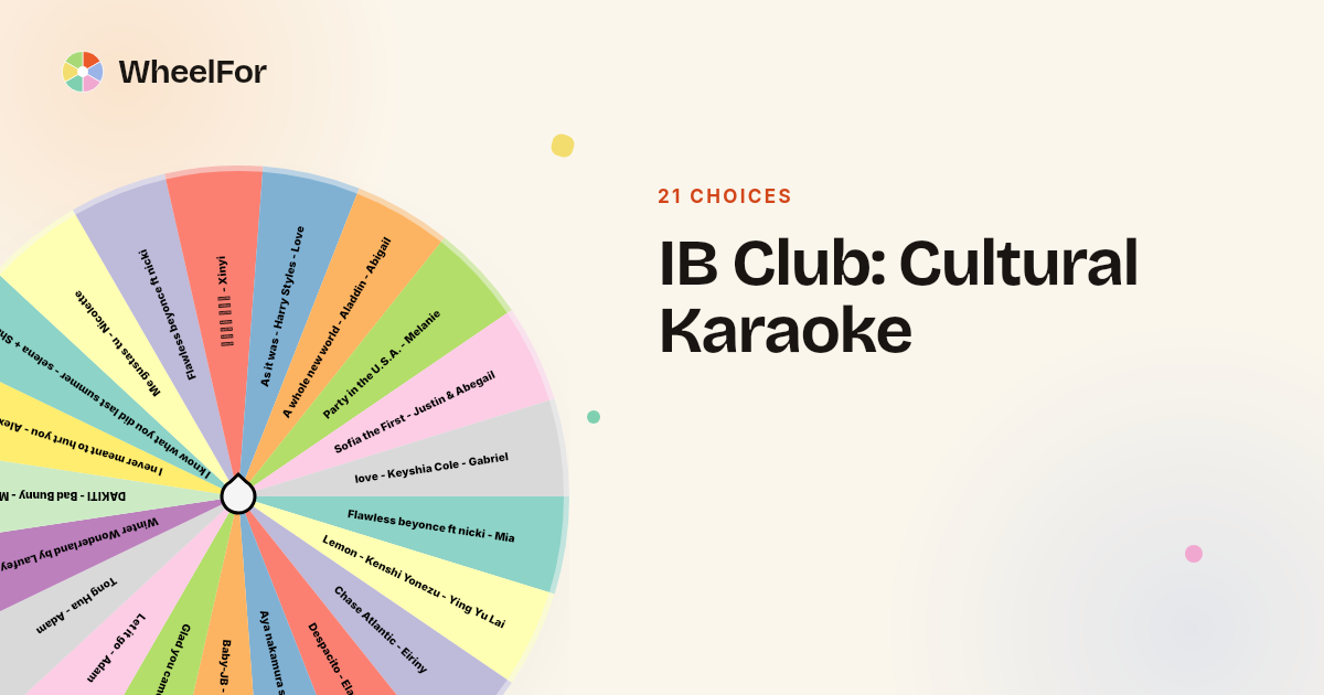 IB Club: Cultural Karaoke Wheel | WheelFor