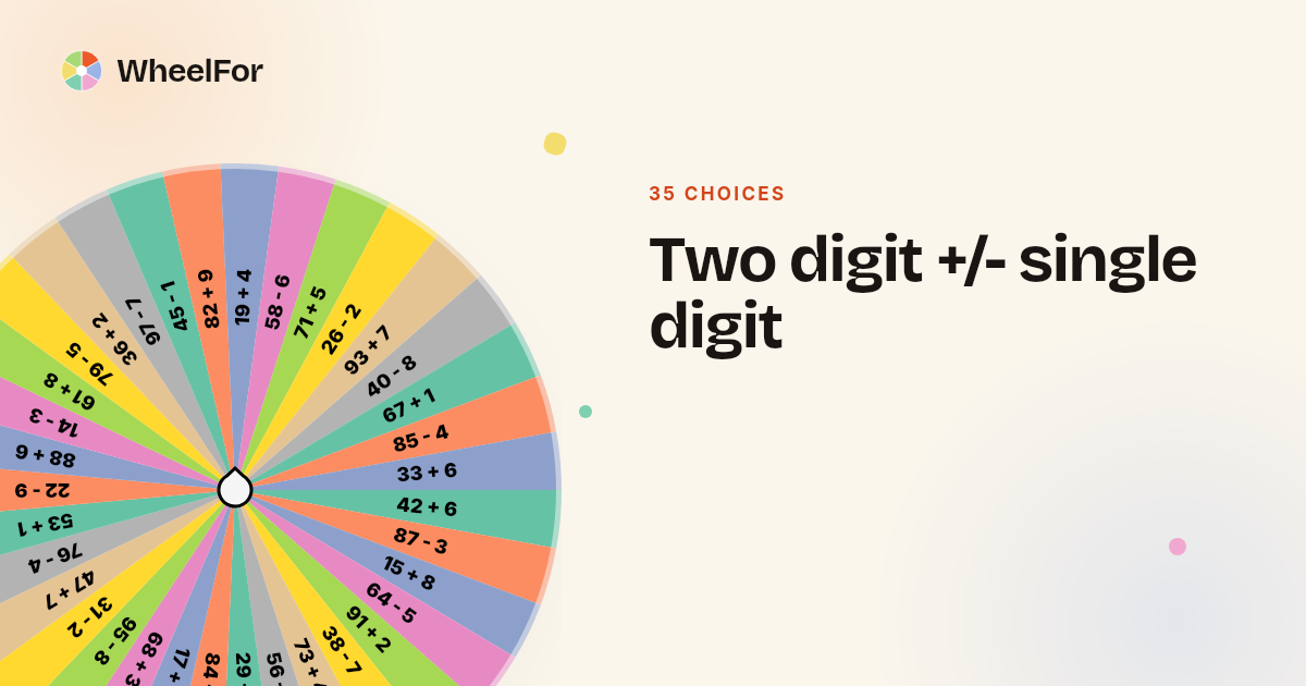 Two digit +/- single digit Wheel | WheelFor